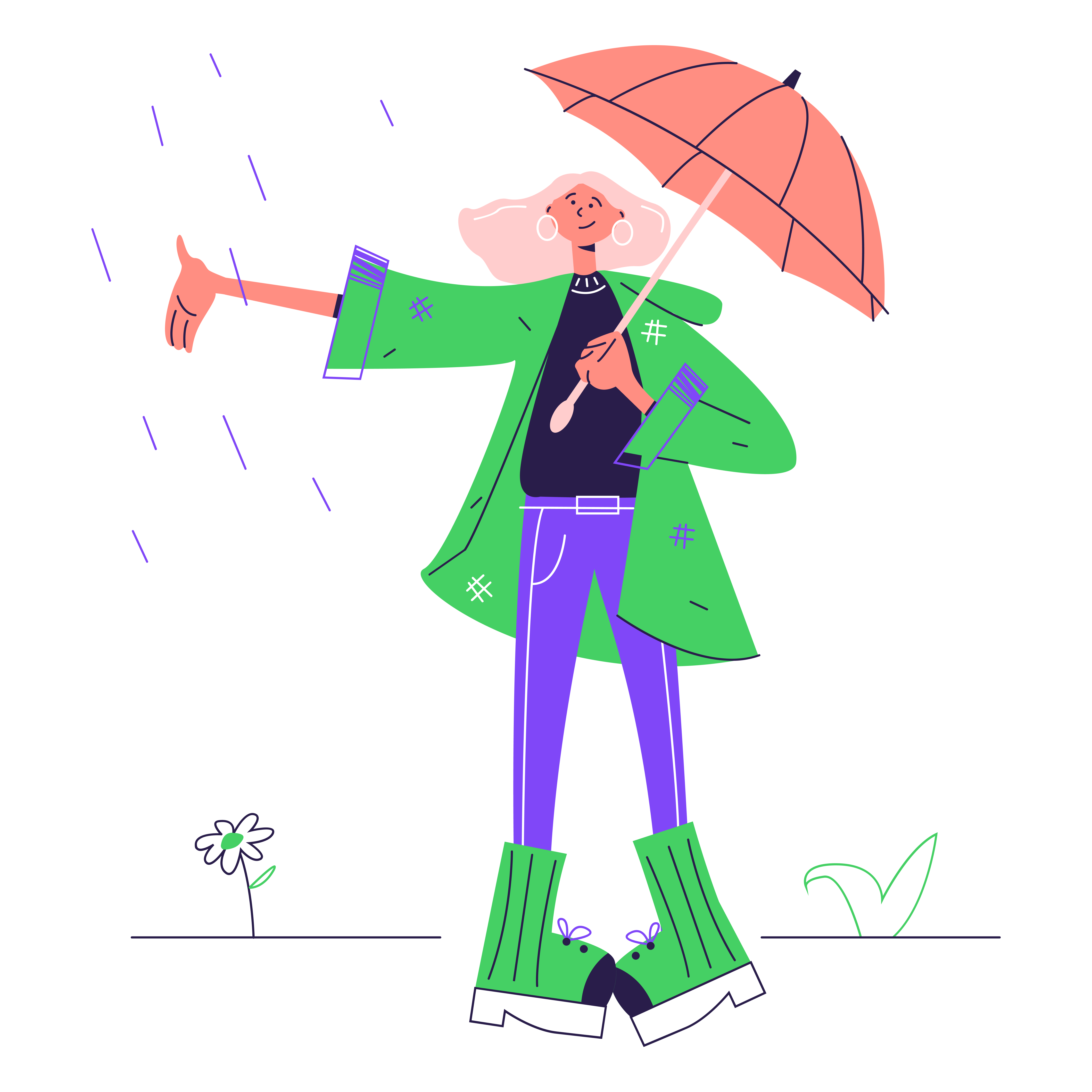 happy woman with an umbrella enjoys the rain Man going through a checklist
