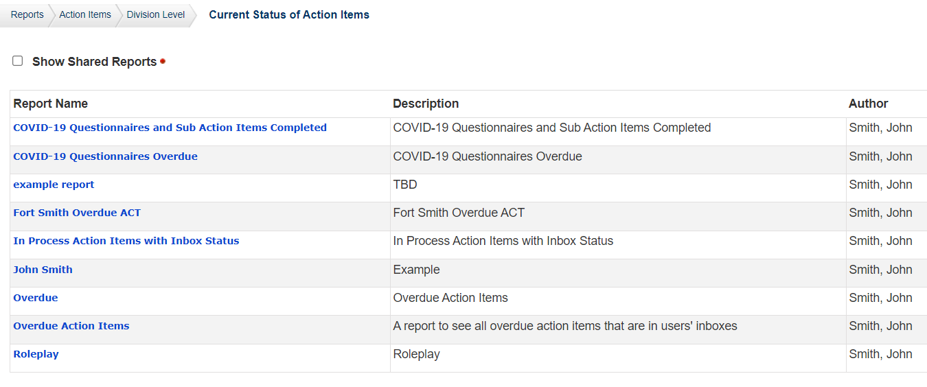 fldata action item report example