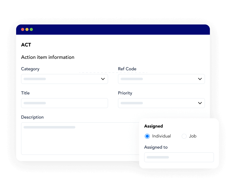 a visualization of assigning out an action item within frontline act