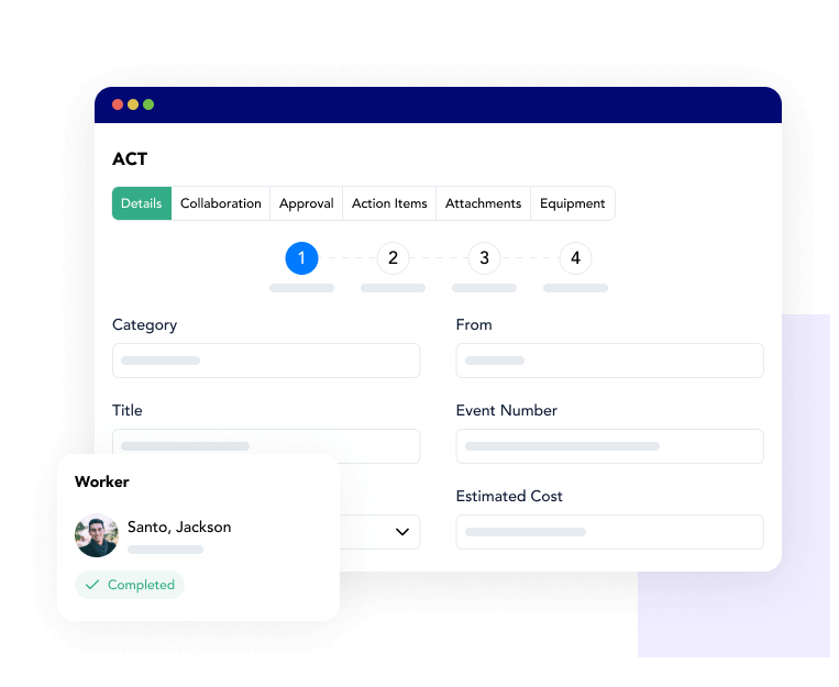 act details and stages within the frontline action tracking software dashboard