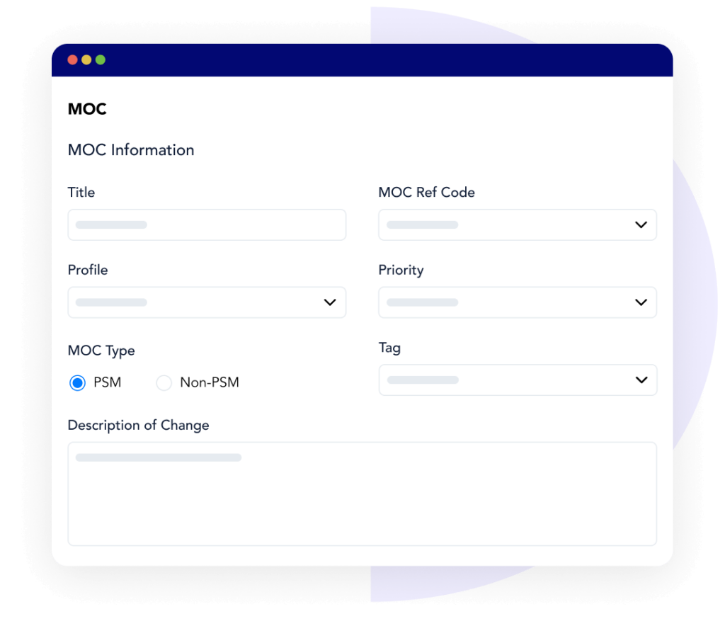 entering the moc information and description in the frontline software