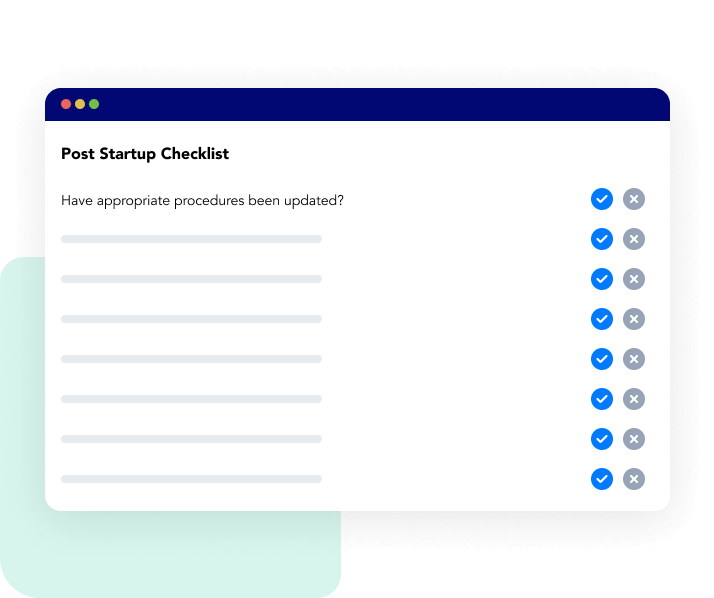 a visual representation of what a post startup checklist would look like in the frontline software