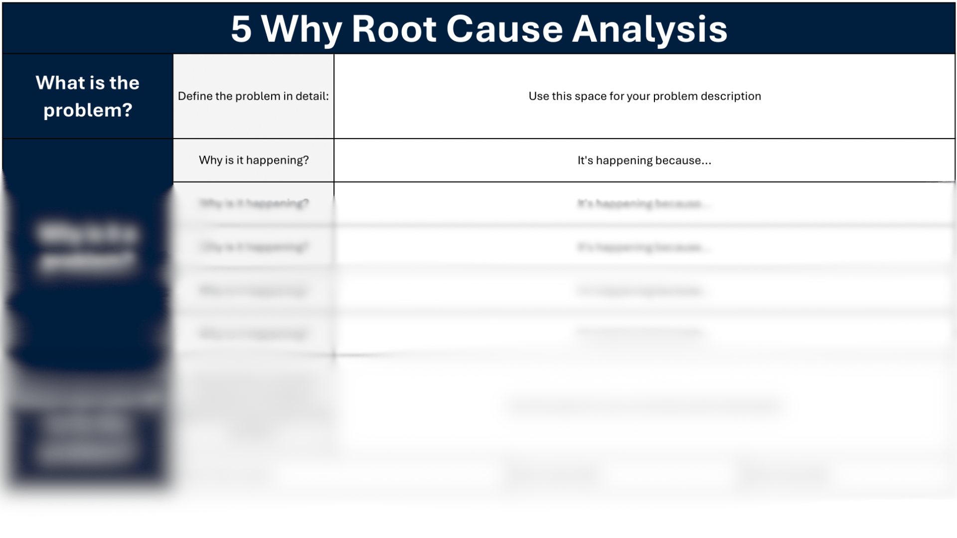 5 why analysis template from Frontline Data Solutions in Excel format