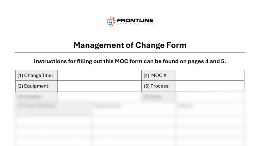 Management of Change Form from Frontline Data Solutions in Word format.