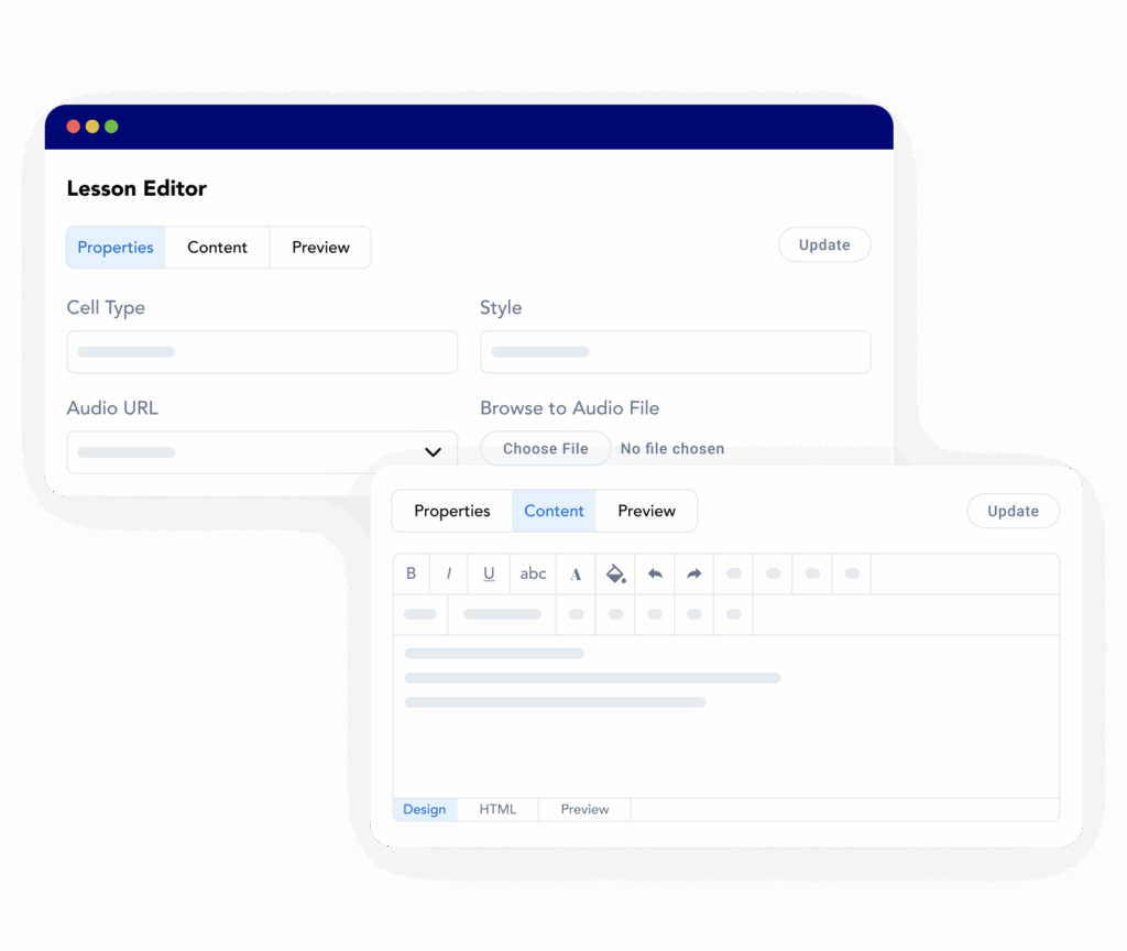 The lesson editor within Frontline LMS that allows admins to create and upload EHS training content within the system for faster implementation of materials.