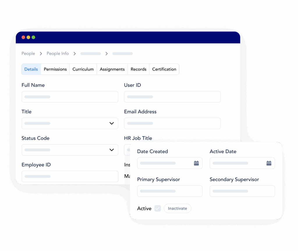 The Frontline LMS person information screen showing how the software can help teams update employee records for training and compliance.