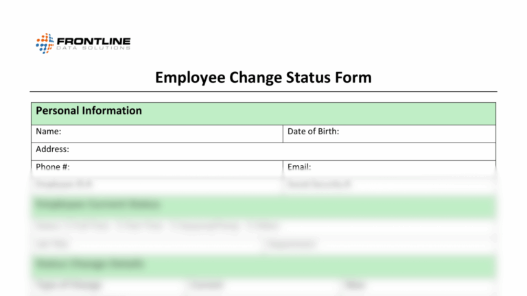 The employee change status form from Frontline Data Solutions with the bottom blurred out.