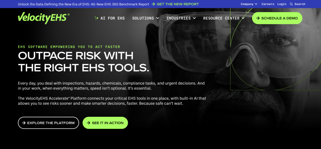 The VelocityEHS website homepage