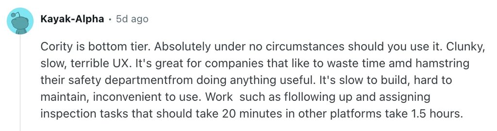 Reddit Cority EHS complaint.
